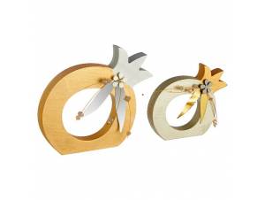 Set 2 τεμ. ρόδι ξύλινο για γούρι χρυσή ασημί μεγέθη