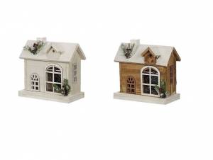 Διακοσμητικό ξύλινο σπιτάκι με φως λευκό-καφέ