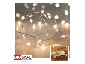 50 mini led Λευκά θερμά σε καλώδιο χαλκού 5m. με μπαταρίες